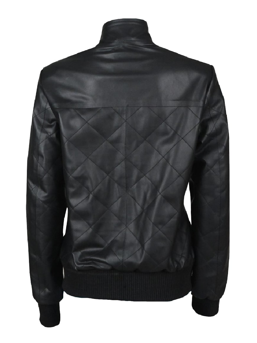 Black Biker Jacket Coat with Sennit Design Back