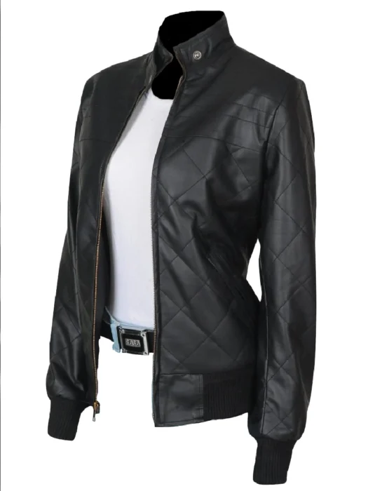 Black Biker Jacket Coat with Sennit Design Side