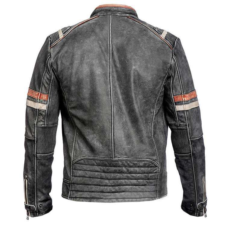 DISTRESSED BIKER RETRO LEATHER JACKET