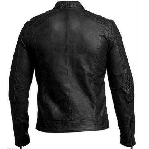 DISTRESSED BLACK CAFE RACER LEATHER JACKET