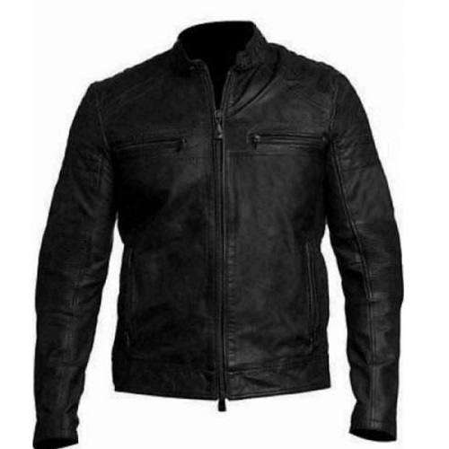 DISTRESSED BLACK MEN’S CAFE RACER LEATHER JACKET