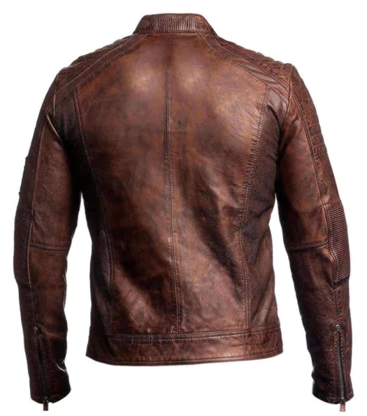 DISTRESSED CAFE RACER BROWN LEATHER JACKET