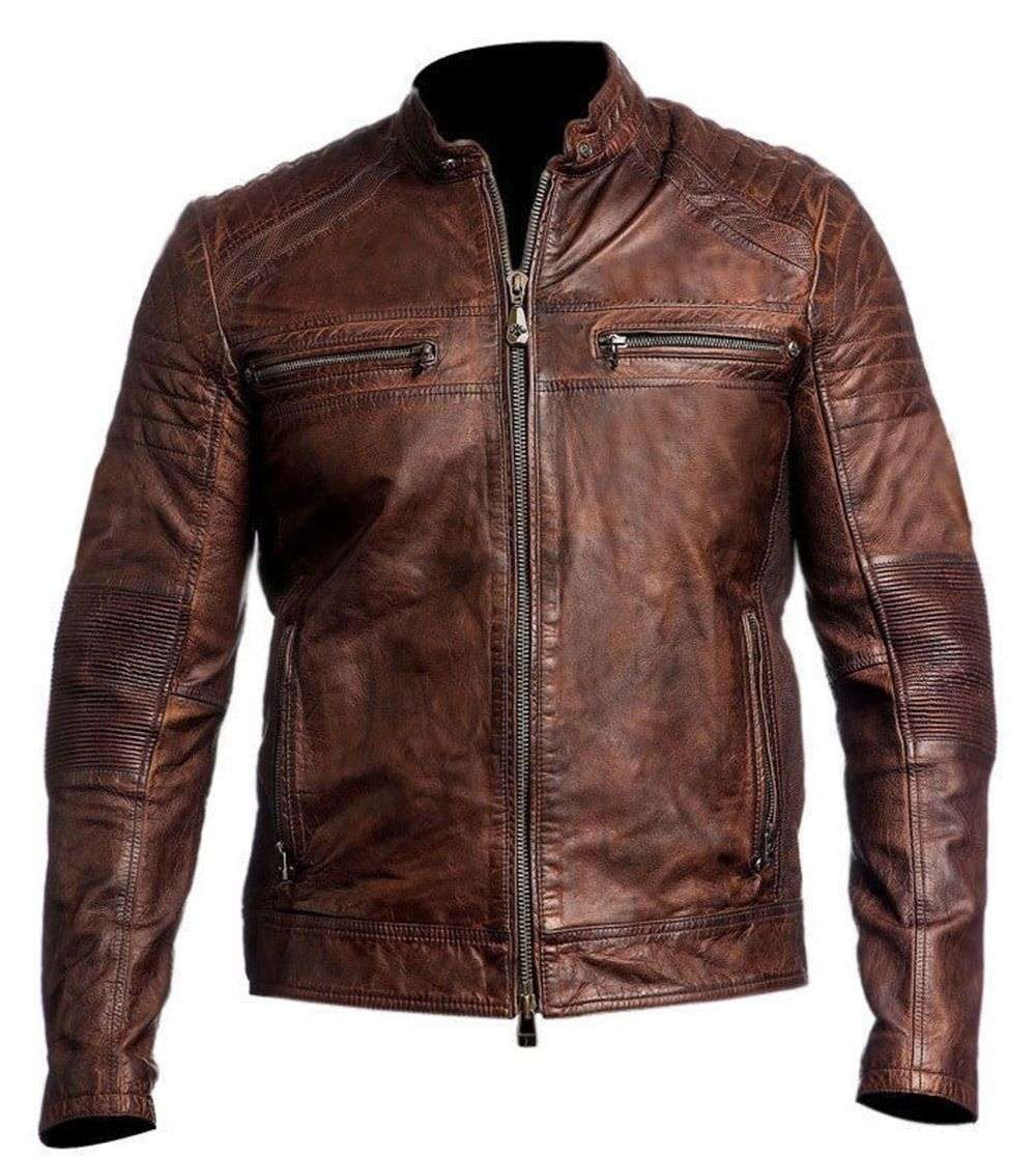 DISTRESSED CAFE RACER MEN’S BROWN JACKET