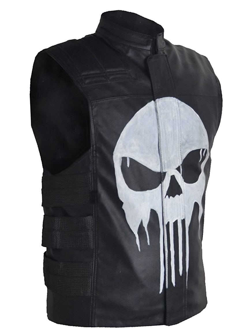 Halloween Skeleton Emblem Leather Vest Side