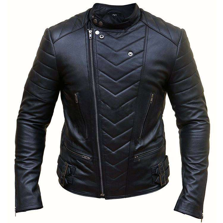 MEN BIKER CROSS ZIPPER LEATHER JACKET