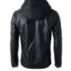 MEN’S BLACK HOODED BIKER LEATHER JACKET