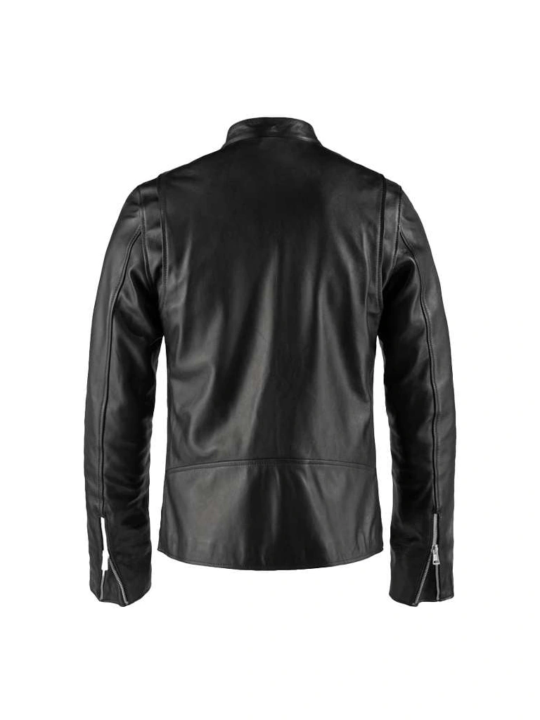 MEN’S CAFE RACER LEATHER JACKET WITH BUTTON COLLAR