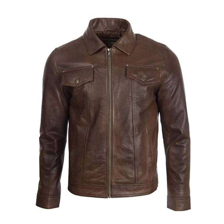 MEN’S CHOCOLATE BROWN BIKER STYLE LEATHER JACKET