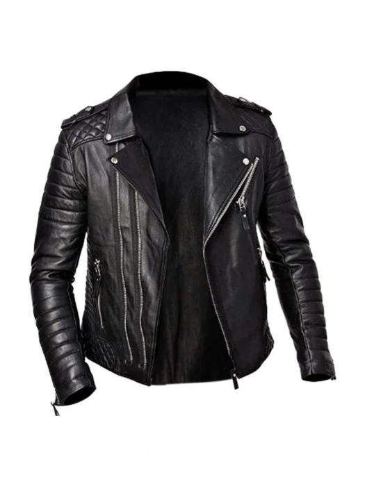 MEN’S QUILTED BIKER BLACK LEATHER JACKET