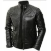 MEN’S QUILTED BLACK BIKER CAFE RACE LEATHER JACKET