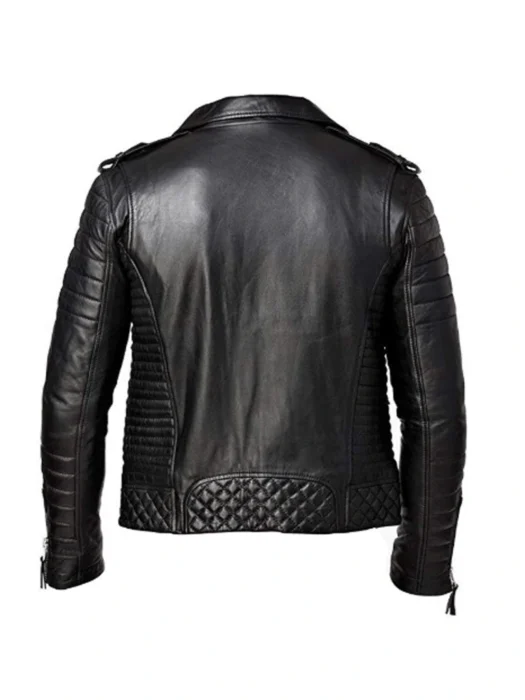 MEN’S QUILTED BLACK BIKER LEATHER JACKET