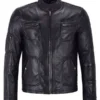 Men Biker Black Leather Jacket