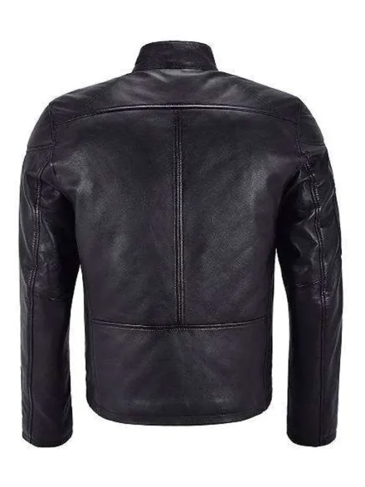 Men Biker Black Leather Jacket back