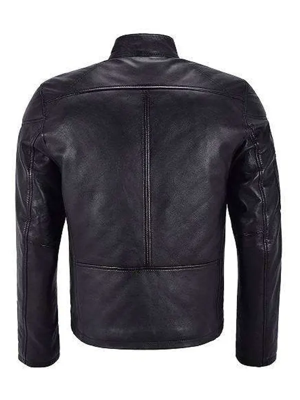 Men Biker Black Leather Jacket back
