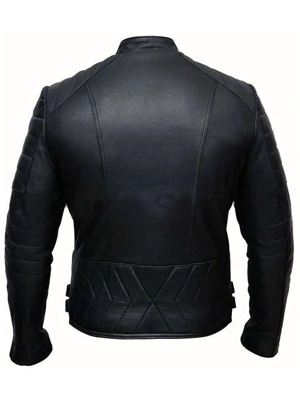 Men Biker Cross Zipper Leather Jacket Back