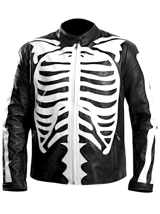 Men Skeleton Bones Sketch Rob Zombie Leather Jacket