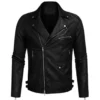 Men’s Asymmetrical Cross Zipper Black Biker Jacket