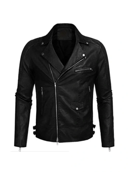 Men’s Asymmetrical Cross Zipper Black Biker Jacket