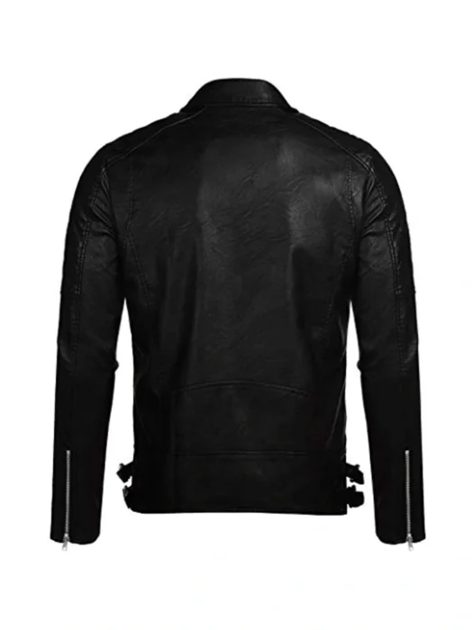 Men’s Asymmetrical Cross Zipper Black Biker Leather Jacket