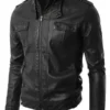 Mens Black Cafe Racer Leather Jacket