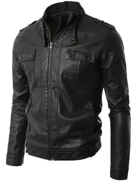 Mens Black Cafe Racer Leather Jacket