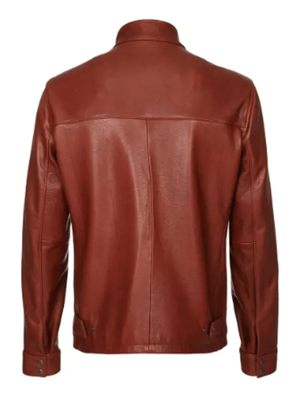 Mens Cafe Racer Dark Brown Jacket Back
