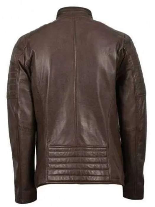 Mens Cafe Racer Dark Brown Leather Jacket back