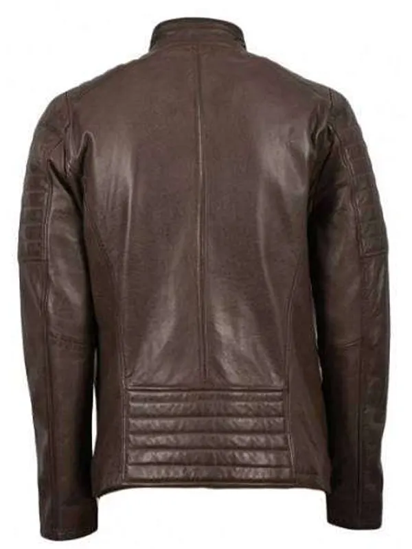 Mens Cafe Racer Dark Brown Leather Jacket back