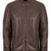Mens Cafe Racer Leather Dark Brown Jacket