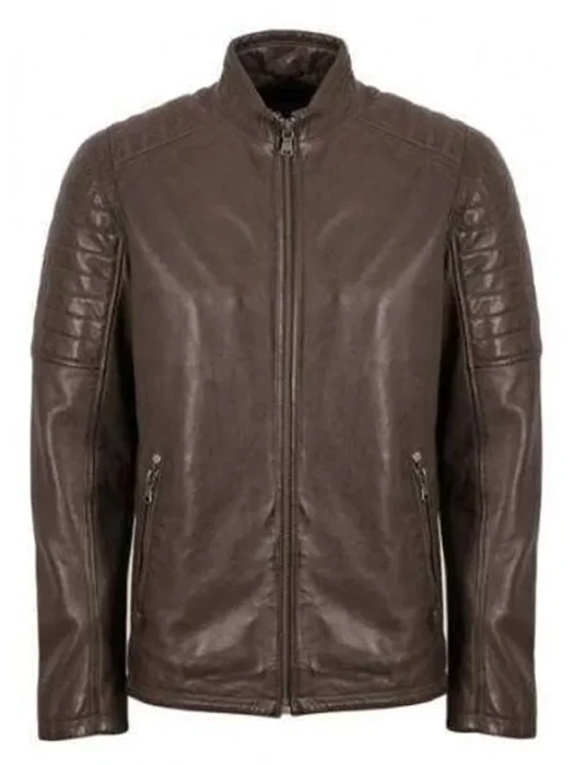 Mens Cafe Racer Leather Dark Brown Jacket