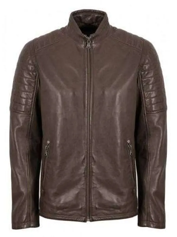 Mens Cafe Racer Leather Dark Brown Jacket