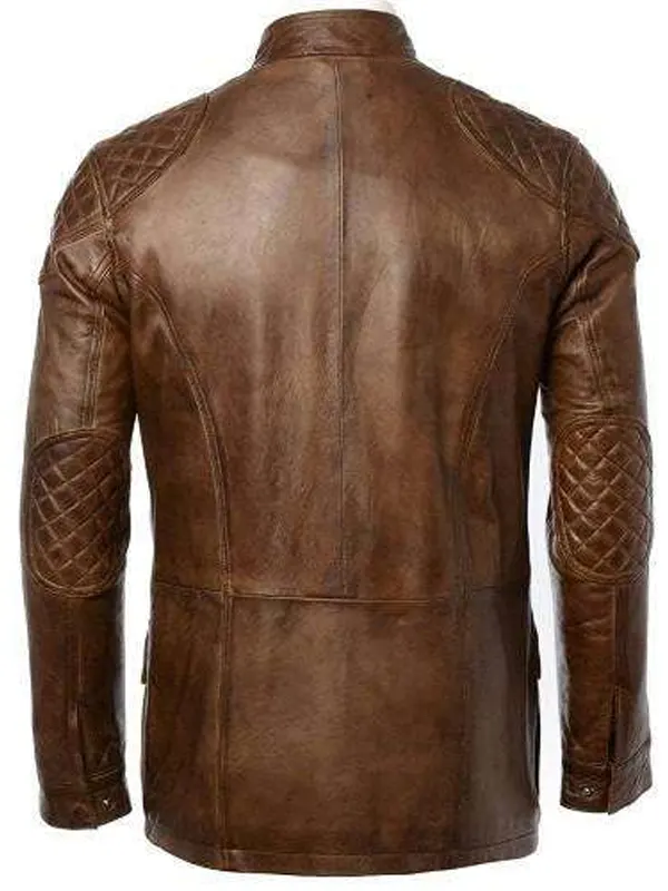 Mens Classic Cafe Racer Brown Leather Jacket Back