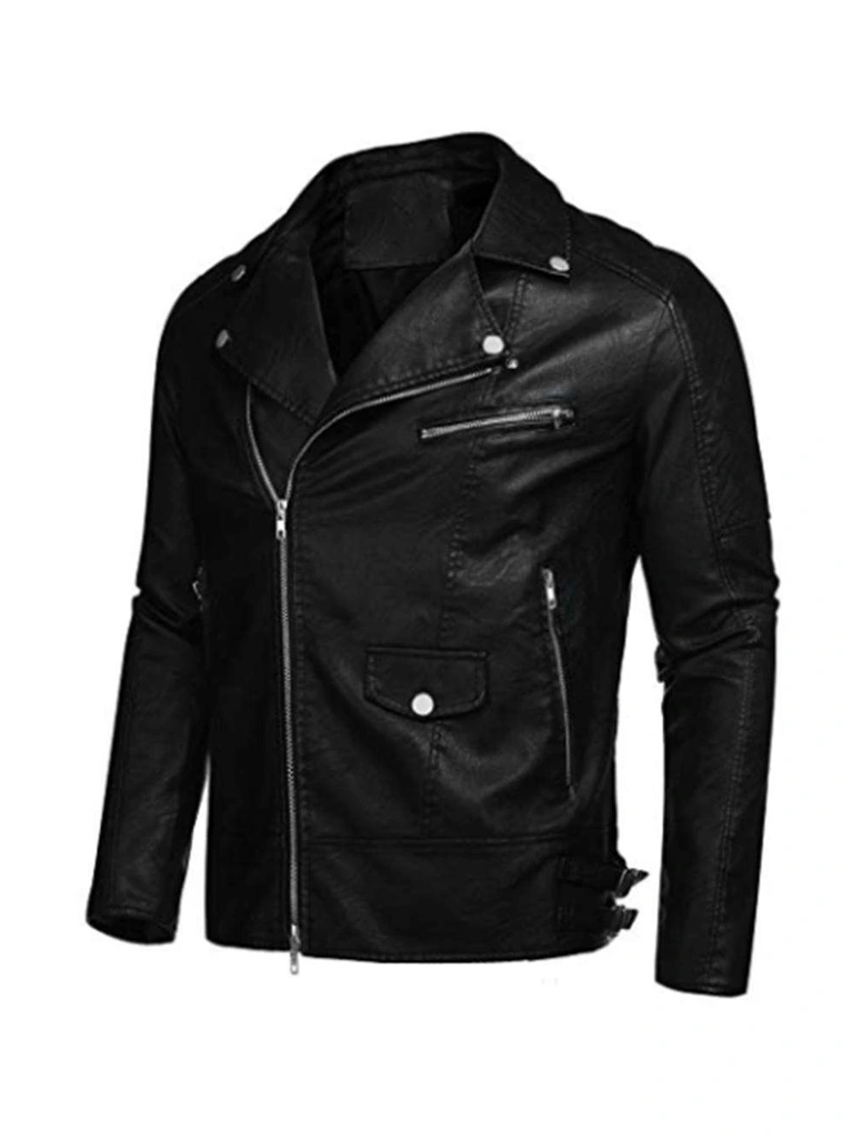 Mens Cross Zipper Biker Leather Jacket