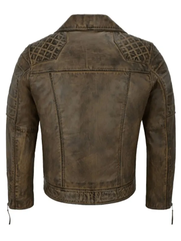 Mens Distressed Biker Brown Leather Jacket Back