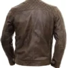 Mens Distressed Waxed Brown Leather Jacket Back