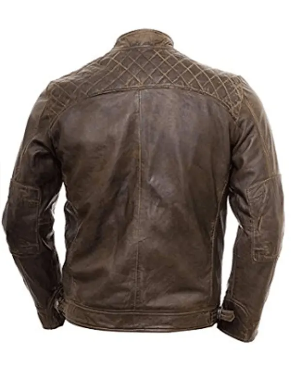 Mens Distressed Waxed Brown Leather Jacket Back