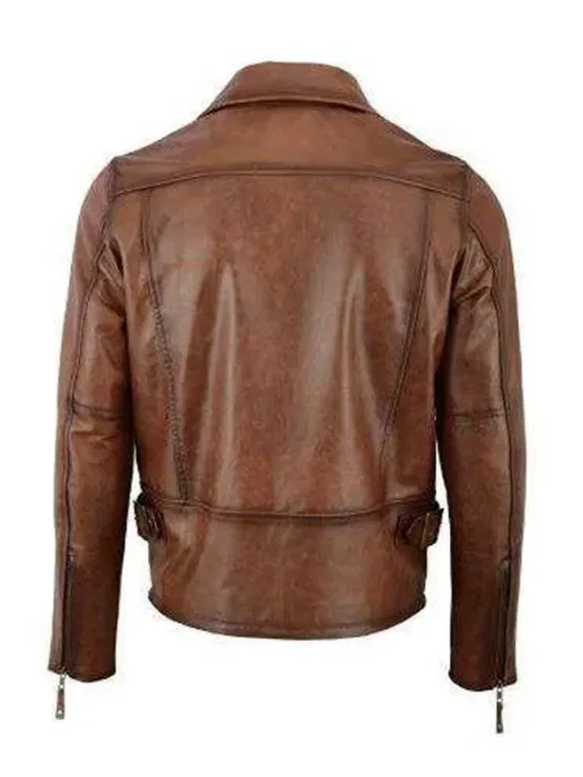 Mens Premium Brown Biker Leather Jacket back