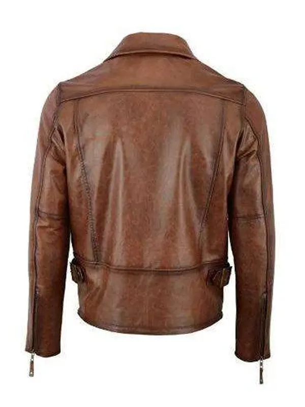 Mens Premium Brown Biker Leather Jacket back