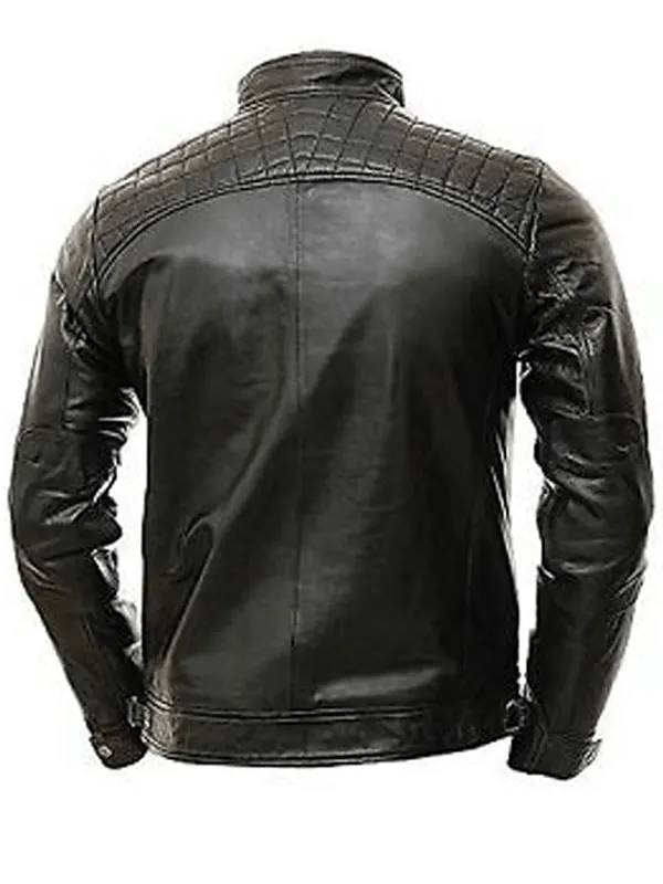 Mens Quilted Cafe Race Leather Jacket Back