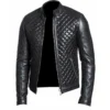 QUILTED BLACK BIKER LEATHER JACKET