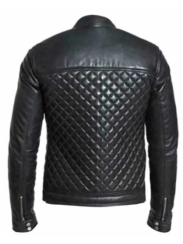 Quilted Biker Black Leather Jacket back