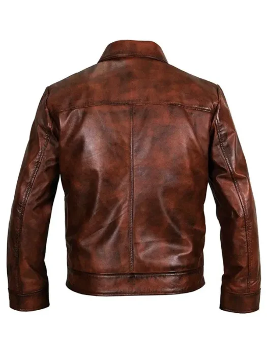 Vintage Biker Real Sheepskin Brown Leather Jacket back