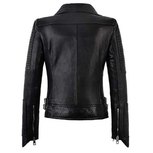 WOMEN BLACK BIKER GENUINE SHEEPSKIN JACKET