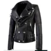 WOMEN BLACK BIKER GENUINE SHEEPSKIN LEATHER JACKET