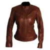 WOMEN BROWN BIKER CAFE RACER LEATHER JACKET