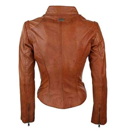 WOMEN BROWN BIKER MOTORCYCLE JACKET