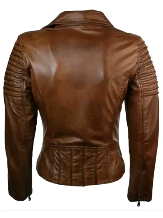 Women Brando Brown Biker Leather Jacket Back