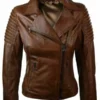Women Brando Brown Leather Biker Jacket