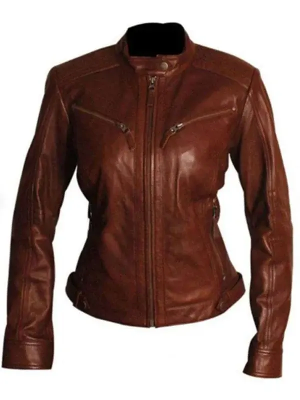Women Brown Cafe Racer Leather Jacket