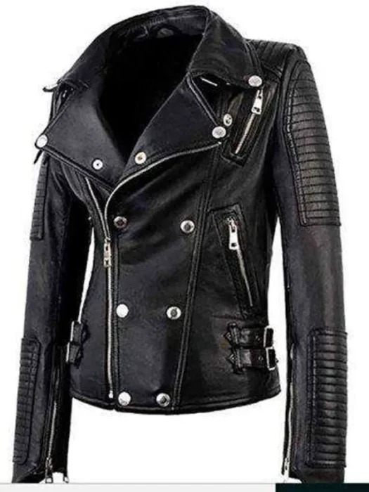 Women Genuine Sheepskin Biker Leather Jacket